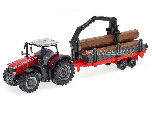 Trator Massey Ferguson 8740S + Carreta Madeira Bburago