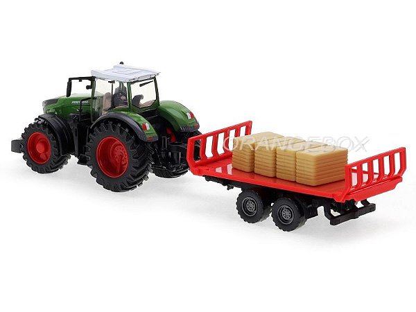 Tractor De Juguete FENDT 1050 Vario Con Remolque De Pacas - Réplica Detallada Coleccionable Bburago, Fundición A Presión 10 Cm