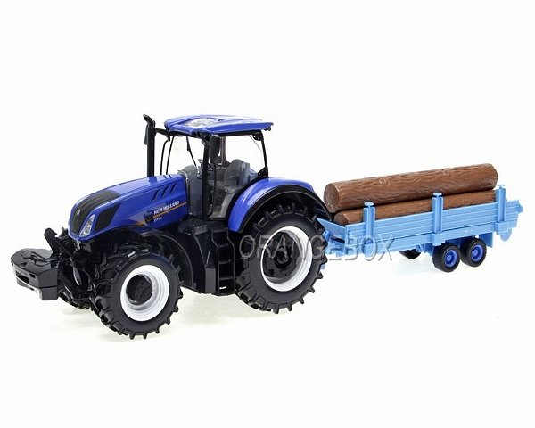 Trator New Holland T7.315 + Carreta com Madeira Bburago 1:32