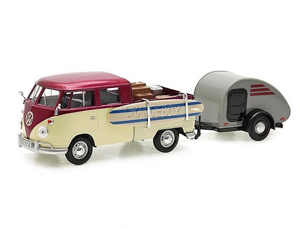 Volkswagen Kombi T1 Pick-Up Surfboard + Trailer 1:24 Motormax