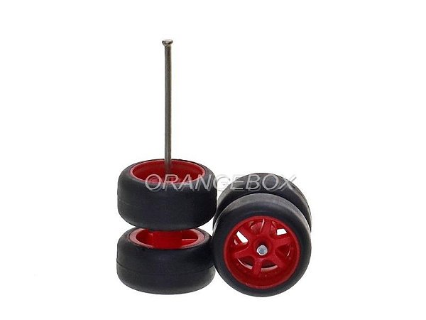 Jogo de Rodas Customização Miniaturas 1:64 TKB Modelo 4 Vermelho