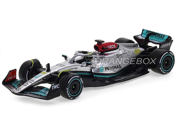 Fórmula 1 Mercedes Benz W13 AMG Petronas 2022 Lewis Hamilton 1:43 Bburago c/ Display e Piloto