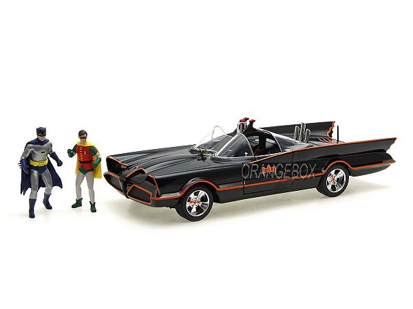 Batmóvel 1966 Classic TV + Figura Batman & Robin Edição 80 Anos Batman 1:18 Jada Toys