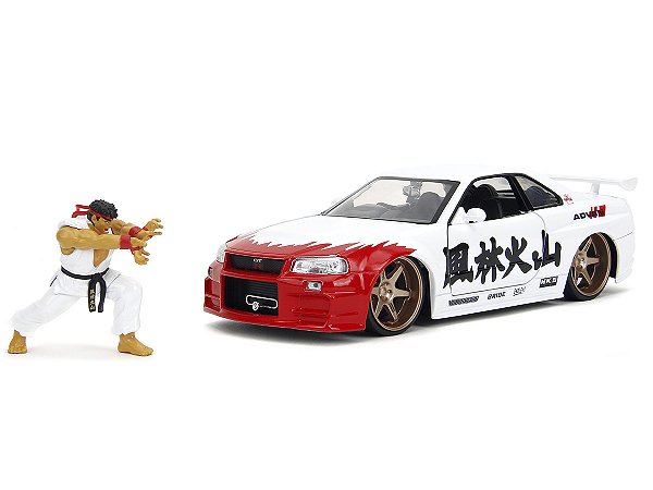 Nissan Skyline GT-R (R34) 2002 Street Fighter + Figura Ryu Jada Toys 1:24