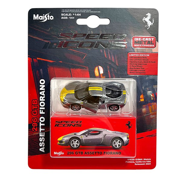 Ferrari 296 GTB Assetto Fiorano 1:64 Maisto Speed Icons Cinza