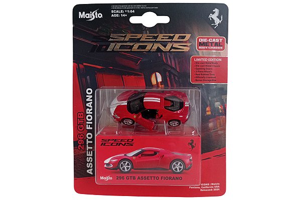 Ferrari 296 GTB Assetto Fiorano 1:64 Maisto Speed Icons Vermelho