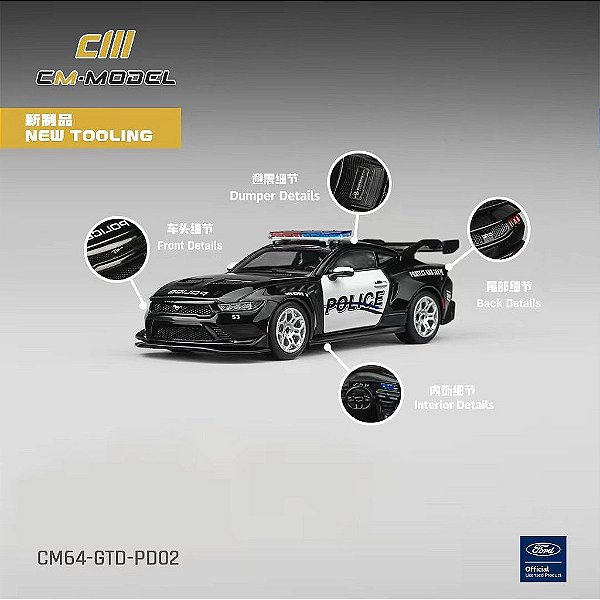 Ford GTD Police Car V2 1:64 CM Model Preto