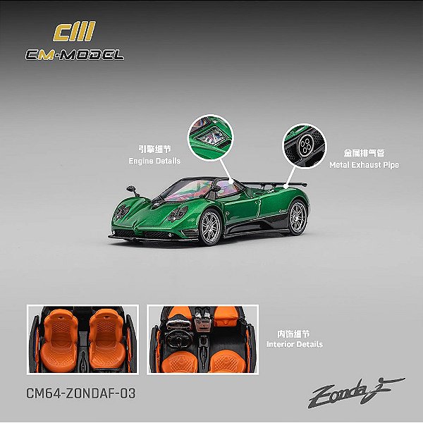 *** PRÉ-VENDA *** Pagani Zonda F 1:64 CM Model Branco Verde PV13007