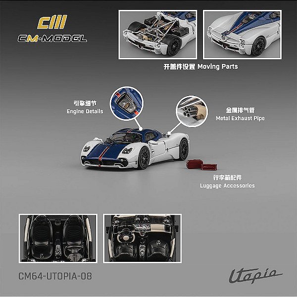 Pagani Utopia 1:64 CM Model Branco Azul