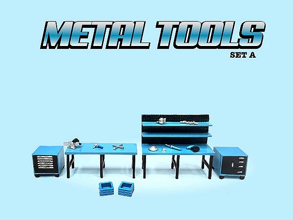 *** PRÉ-VENDA *** Metal Tools Set A 1:64 American Diorama Azul PV12943