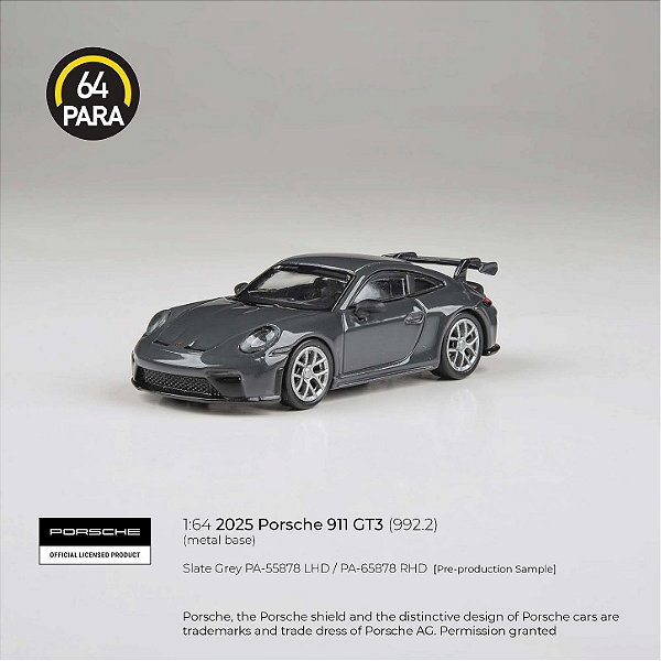 *** PRÉ-VENDA *** Porsche 911 GT3 (992.2) 2025 1:64 PARA64 Cinza PV12943