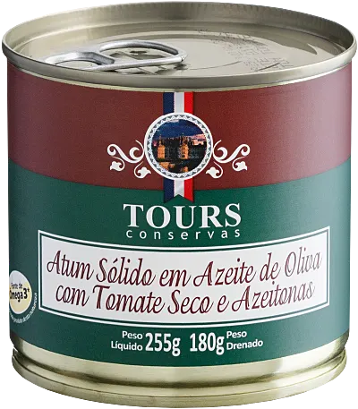 Atum Sólido TOMATE SECO e AZEITONAS em Azeite de Oliva 255g - TOURS Conservas