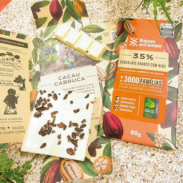 Chocolate Branco 35% com Nibs 80g - RAÍZES DO CAMPO