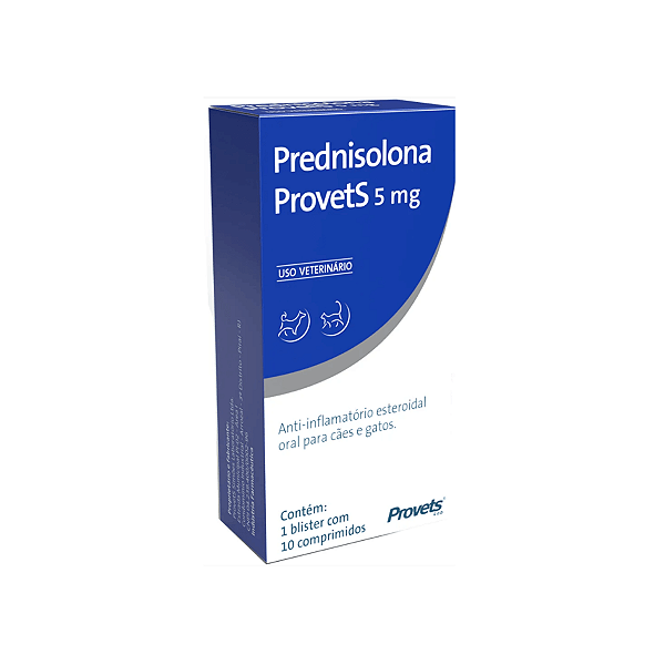 Prednisolona Provets 5mg Anti Inflamatório e Antialérgico Cães e Gatos
