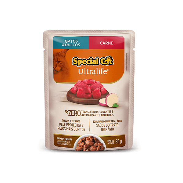 Sachê Special Cat Ultralife Gatos Adultos Ração Úmida Carne 85g