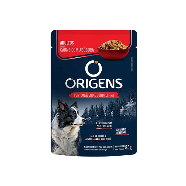 Sachê Origens Cães Adultos Ração Úmida Carne 85g