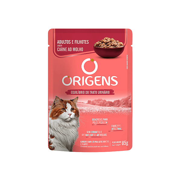 Sachê Origens Gato Adulto e Filhote Sabor Carne ao Molho 85g