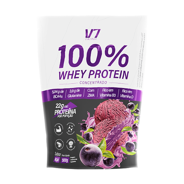 Whey Protein Concentrado - Sabor Açaí 900g - V7 Energy