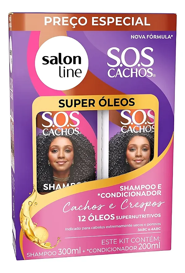 Kit Shampoo 300ml + Condicionador 200ml SOS Cachos Super Óleos