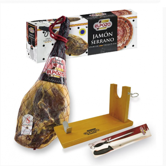 Jamon Serrano Espanhol com Osso Elpozo - 7kg + Kit Jamonera