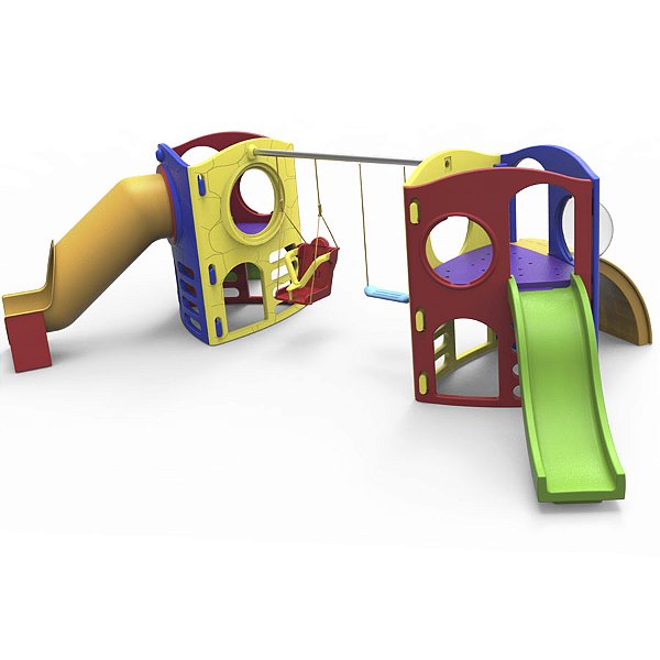 Playground Aventura Com Tubo II Com Balanço Com Acessibilidade E Mais Dois Balanços Tradicional