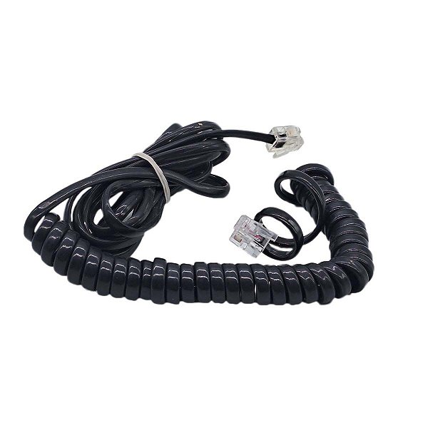 Cordão Liso + Espiral Modular RJ11(6P2C) PRETO (2,57 metros)