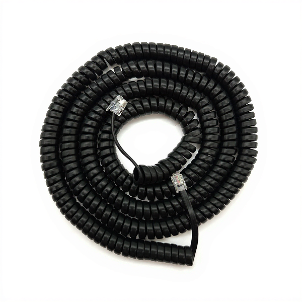 Cordão Espiral Modular com 10 metros PRETO - 4 VIAS RJ9 4x4