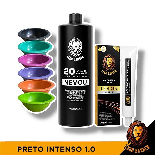 Kit Tintura Preto 1.0 Tigela Oxigenada 20 Volumes 900ml Leon Barber