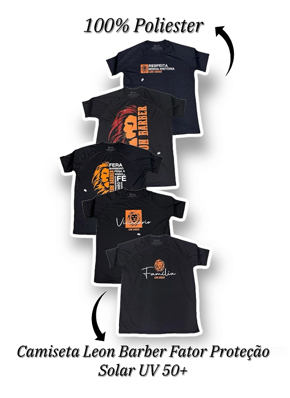 Camisetas Masculinas Poliéster Leon Barber Fator Proteção Solar UV 50+