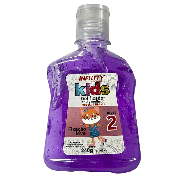 Gel fixador leve Kids infantil brilho molhado hidrata Infinity Roxo 240g