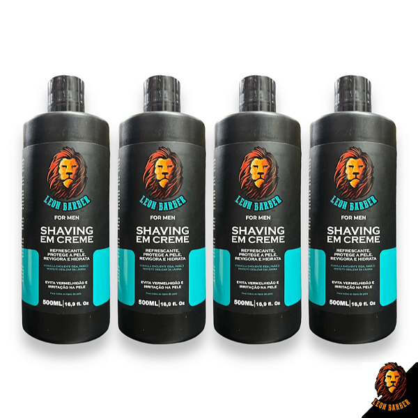 Kit Shaving em Creme para Barbear Leon Barber 500ml - 4 unidades