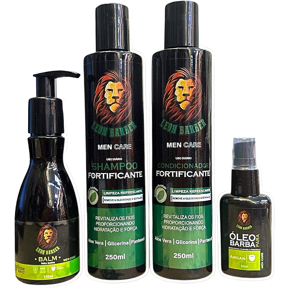 KIT Shampoo + Condicionador + Balm + Óleo para barba Leon Barber