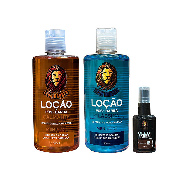 KIT Loção Pós Barba 500ml (2 unidades) + Óleo Macadâmia 35ml Leon Barber