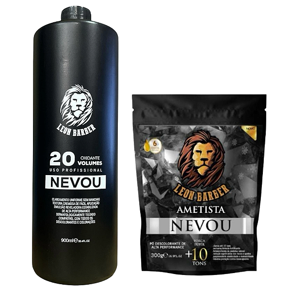 kit Pó Descolorante Ametista 10 tons 300g + Água Oxigenada 20 vol 900ml Leon Barber