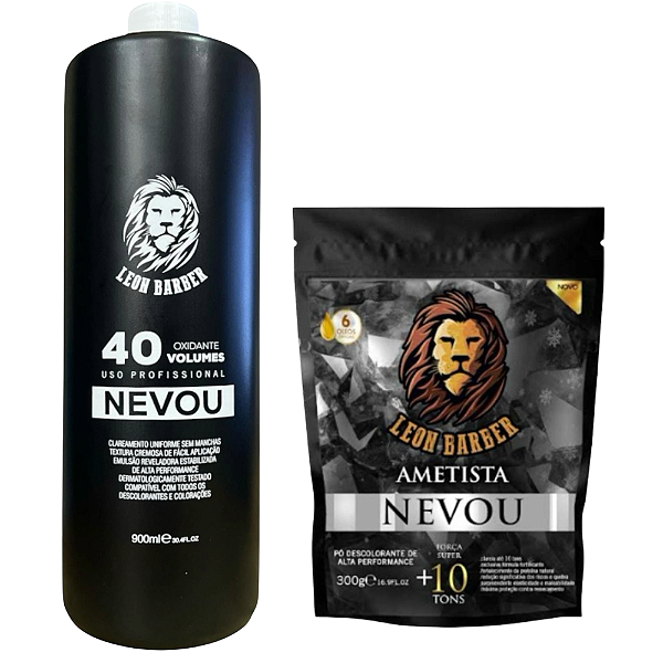 kit Pó Descolorante Ametista 10 tons 300g + Água Oxigenada 40 vol 900ml Leon Barber