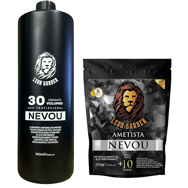 kit Pó Descolorante Ametista 10 tons 300g + Água Oxigenada 30 vol 900ml Leon Barber