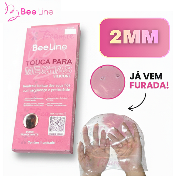Touca para Mechas Silicone Furada Bee Line Furo 2mm - Super Transparente