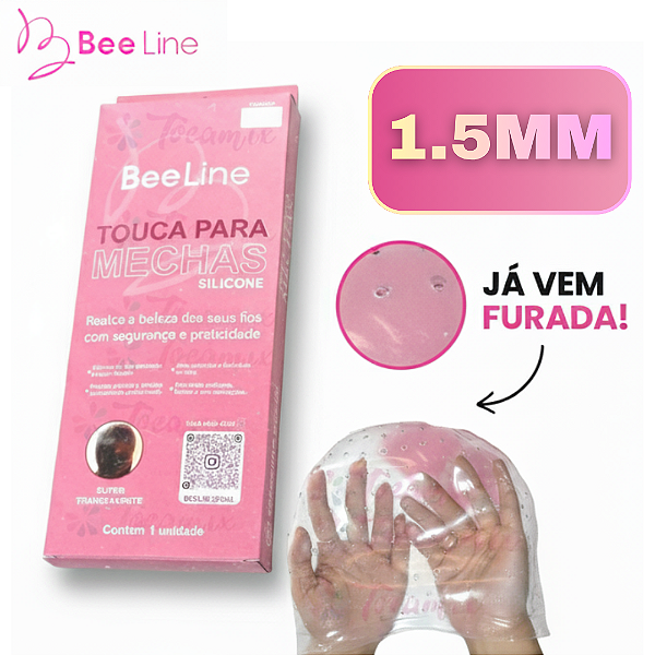 Touca para Mechas furada Silicone Bee Line Furo 1,5mm - Super Transparente