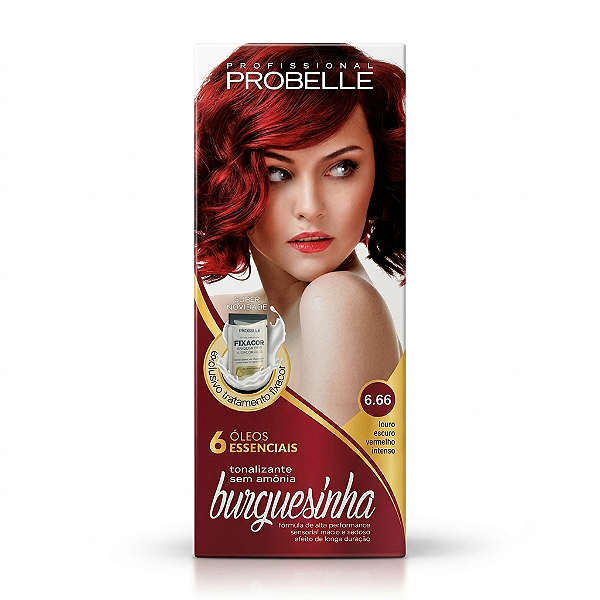 Tonalizante sem amônia burguesinha 6.66 - Louro Escuro vermelho intenso Probelle probelle