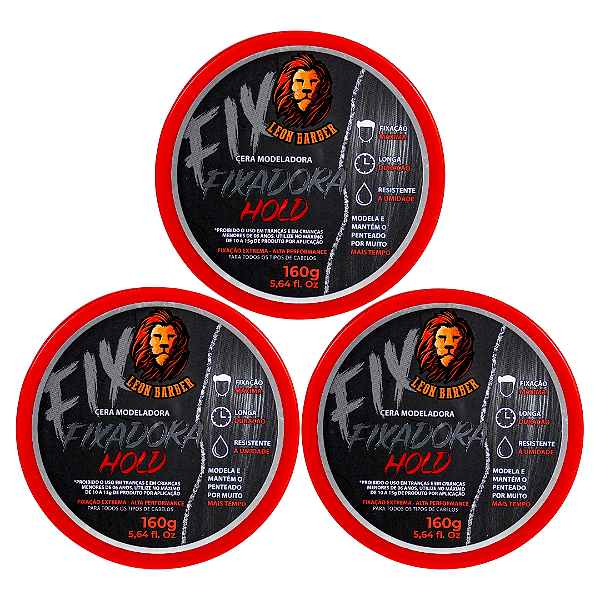KIT 3x Cera Modeladora Hold Leon Barber Efeito Molhado Fixação Extraforte 160g
