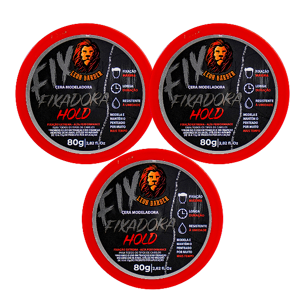 KIT 3x Cera Modeladora Hold Leon Barber Efeito Molhado Fixação Extraforte 80g