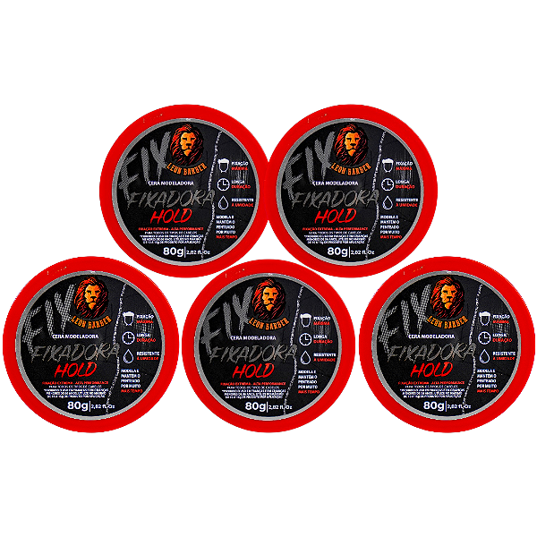 KIT 5x Cera Modeladora Hold Leon Barber Efeito Molhado Fixação Extraforte 80g