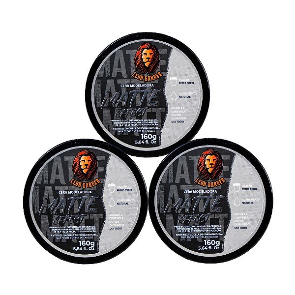 KIT 3x Cera Modeladora Matte Effect Leon Barber Efeito Molhado Fixação Extraforte 160g