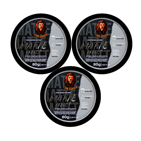 KIT 3x Cera Modeladora Matte Effect Leon Barber Efeito Molhado Fixação Extraforte 80g