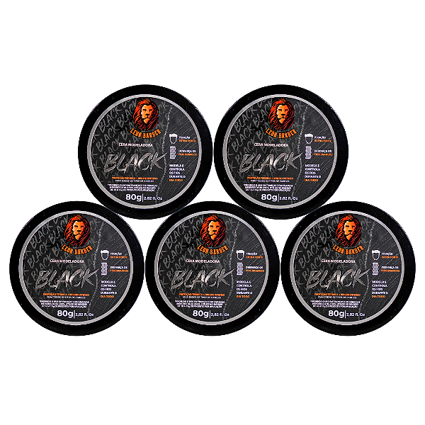 KIT 5x Cera Modeladora Black 80g Leon Barber Fixação Extra Forte disfarça fios brancos