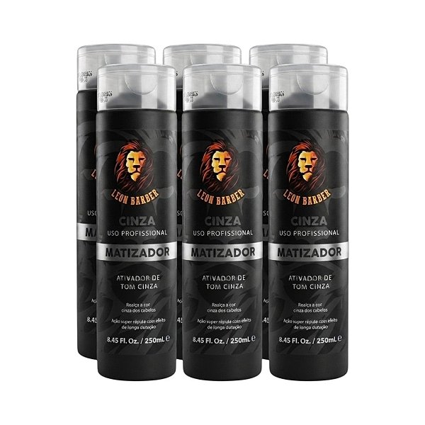 KIT 6x Matizador para cabelo Cinza Ativador Tom Cinza 250ml Leon Barber