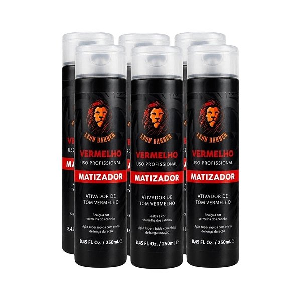 KIT 6x Matizador para cabelo Vermelho Ativador Tom Vermelho 250ml Leon Barber