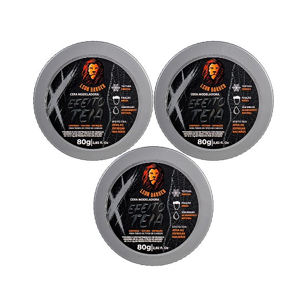 Kit 3x Cera Modeladora Teia 80g Leon Barber Fixação Extra Forte Textura fibrosa natural