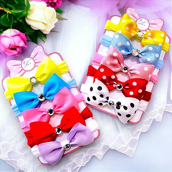 Kit 10 Mini laços de bebê Lacinhos de Bebê Poa Rn