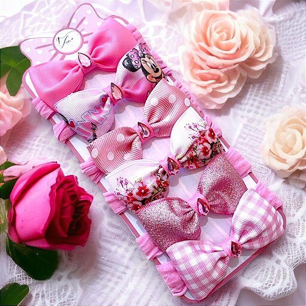 Kit 6 laços de bebê Lacinhos de bebe Baby Pink